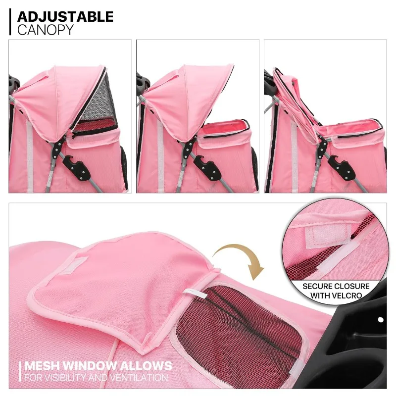 MoNiBloom Cochecito plegable para mascotas de 3 ruedas con almacenamiento, portavasos y funda impermeable para perros pequeños y gatos