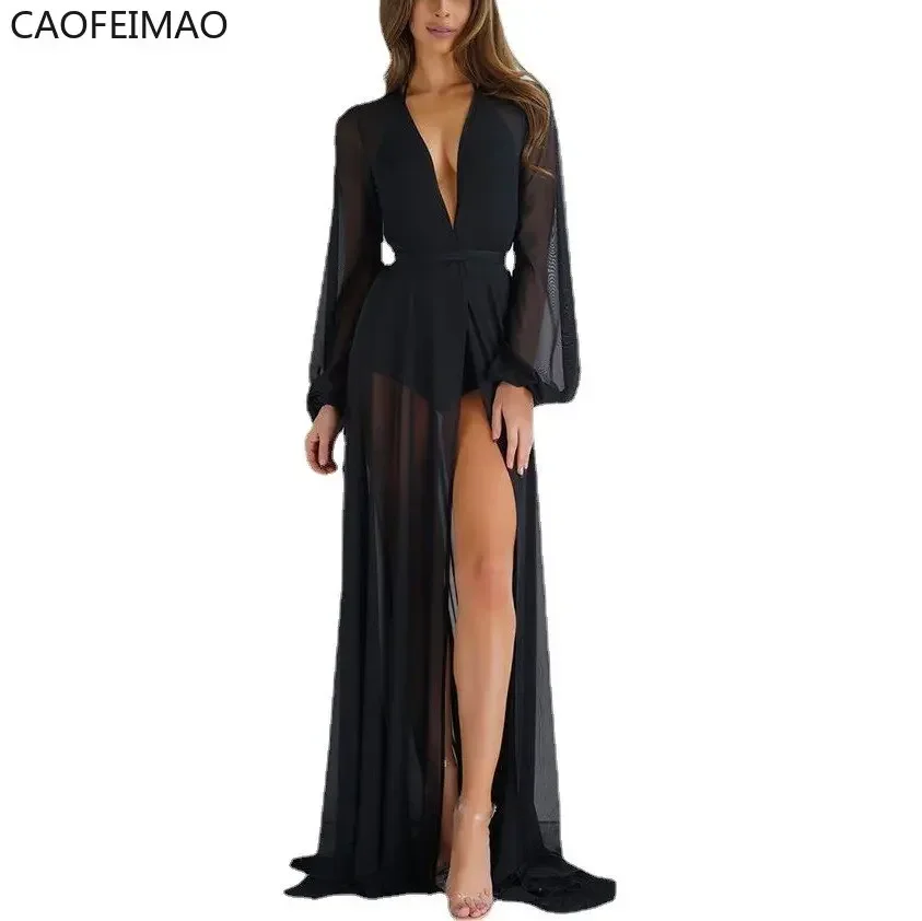 2025 Summer Beach Cover Up Women Beach Dress Solid Bikini Cover Up Swimwear Women Robe  Beach Wear Cardigan Bathing Suit