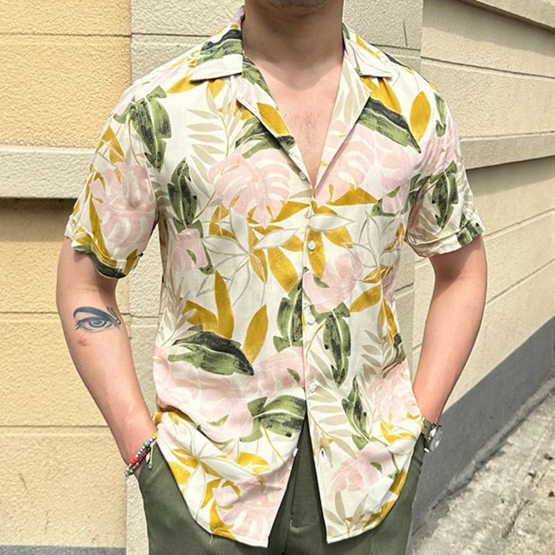 Streetwear Vintage Colorful Floral Pattern Short Sleeve Shirt Summer Beach Shirt Hip Hop Casual  Holiday Tops Men Hawaiian Shirt