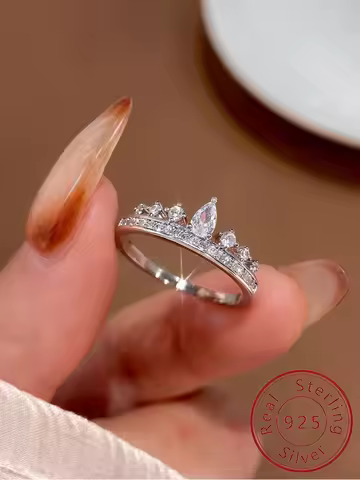 925 Sterling Silver Luxury Shiny Crown Water Drop Zircon Ring For Women Engagement Wedding Fashion High Quality Fine Jewelry
