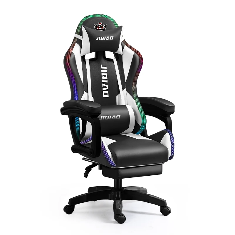 Pu Leather Professional Reclining Swivel Gaming Chairs With Rgb and Massage and Footrest