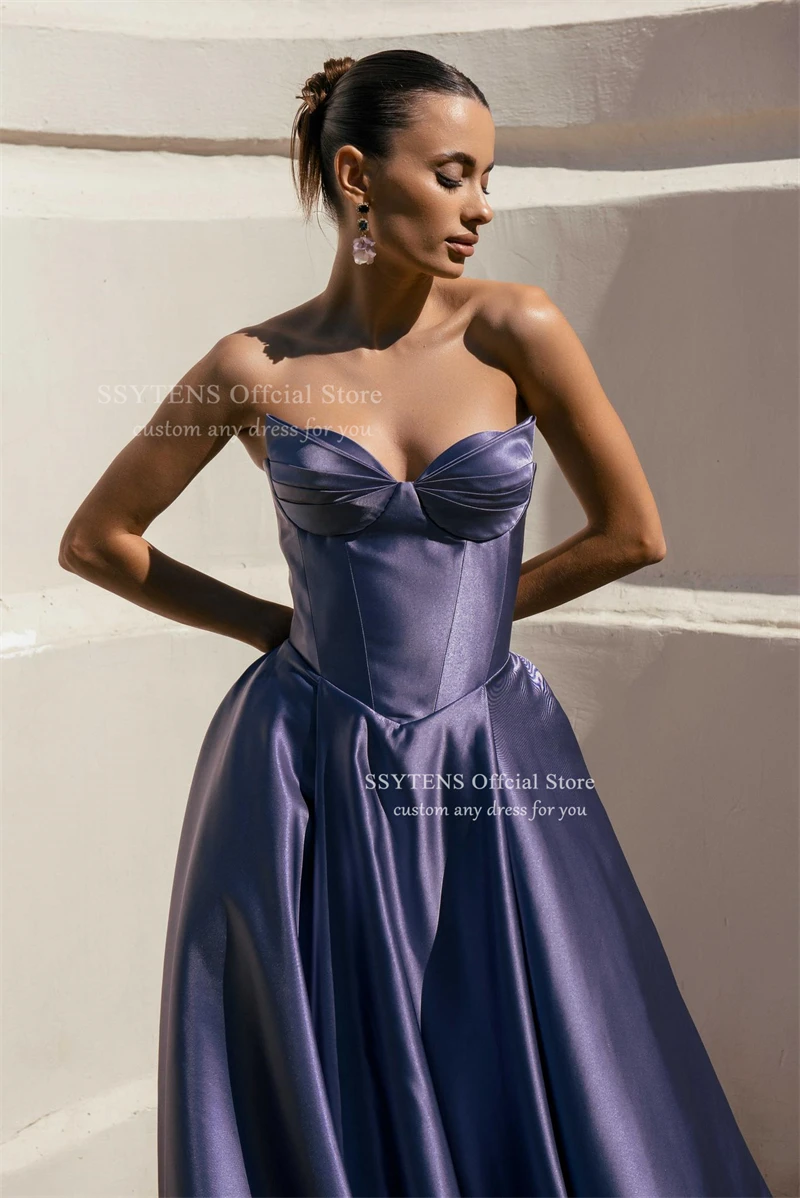 فساتين سهرة أنيقة على شكل حرف a من SSYTENS فستان حفلات على شكل قلب بطول الأرض من الساتان مشد خلفي للحفلات الرسمية حسب الطلب