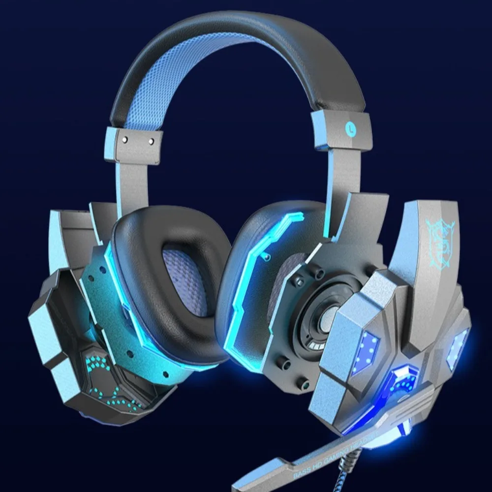

Luminous Computer Wired Headphone Adjustable with Microphone Wired Gaming Earphones Comfortable Large Ear Cups