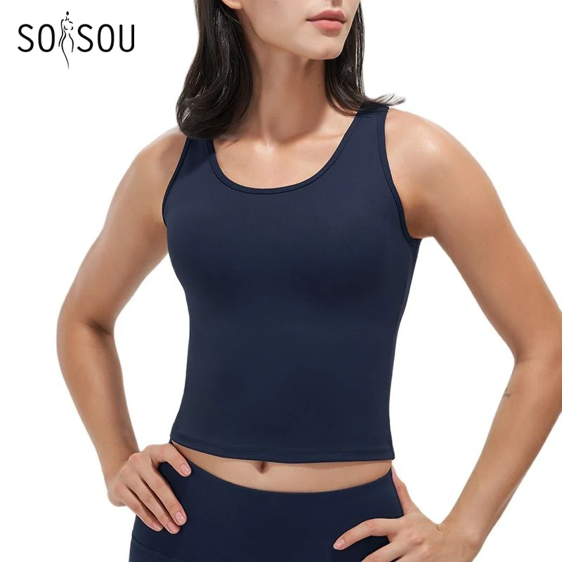 SOISOU Lycra Yoga Vests Gym Top Women Sports Bra Fitness  Elastic Breathable Women vesten yelekler 7 Colors