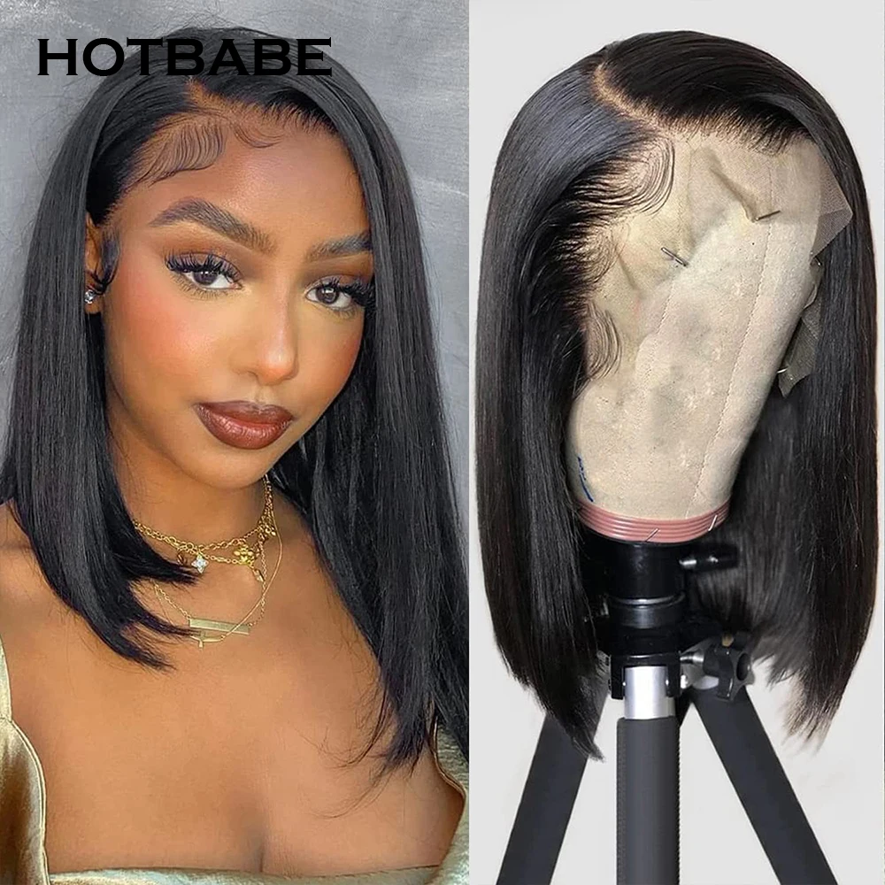 

Short Bob Wig Wear And Go Glueless Wig Human Hair Ready To Wear Straight Bob Lace Front Wig Preplucked Brazilian HOTBABE Hair