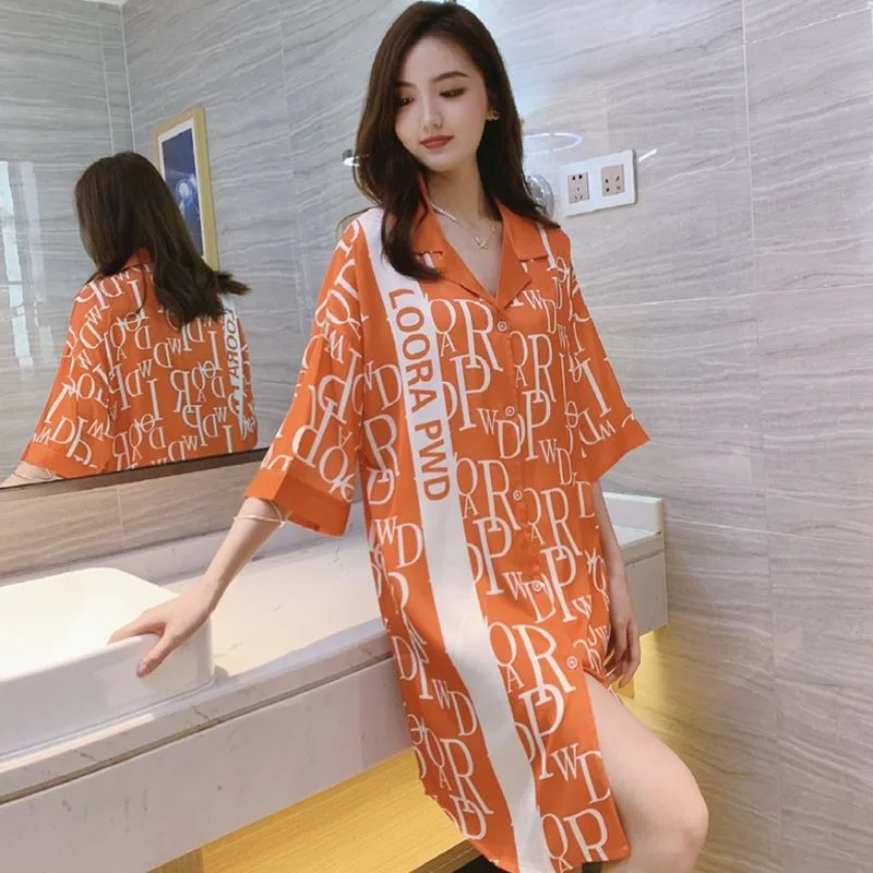 Ice Silk Nightdress Female Summer Red 2024 New Short-sleeved Thin Sexy Pure Desire Shirt Big Size Wear Nightdress Nuit Femme