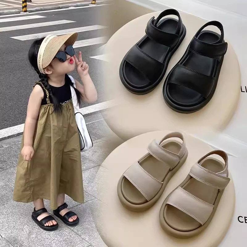 

Boys Girls Strappy Leather Sandals 2026 New Summer Toddler Chunky Scuba Sandals Non-slip Simple Versatile Outdoor Water Shoes