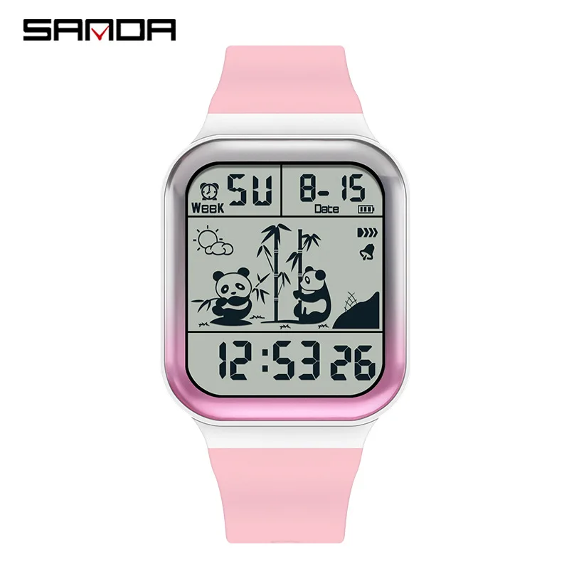 Sanda Pattern Square Watches para homens e mulheres, gradiente eletrônico, impermeável, ao ar livre, tendência, unissex, marca de topo, moda, 2023