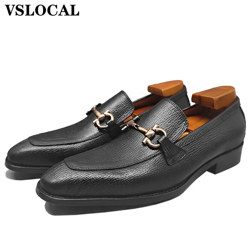 

Luxury Men Leather Shoes Black White Horsebit Loafers Slip on Formal Men Dress Shoes Wedding Office Casual Shoes For Men