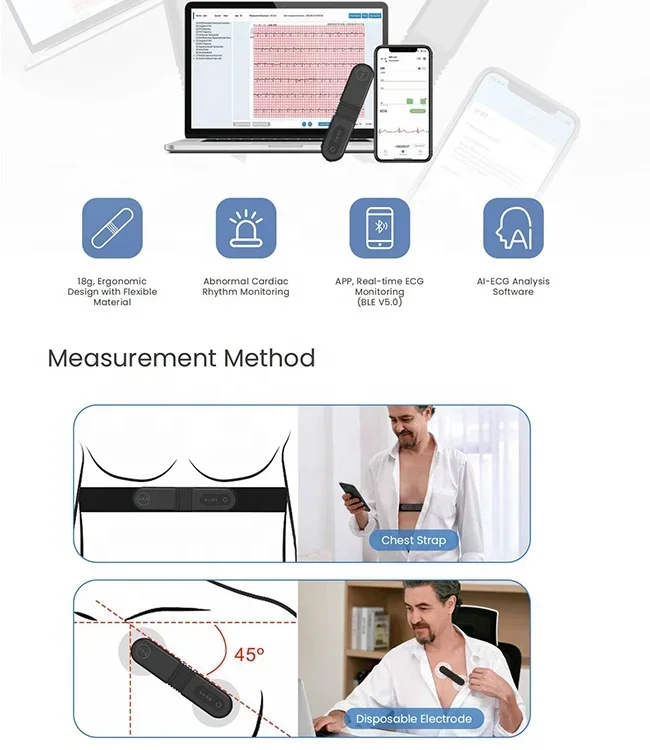 Moniteur dynamique en temps réel de l'enregistreur 24/72h d'ECG de Bluetooth portable de logiciel d'analyse de AI-ECG de LEPU avec Andrea G