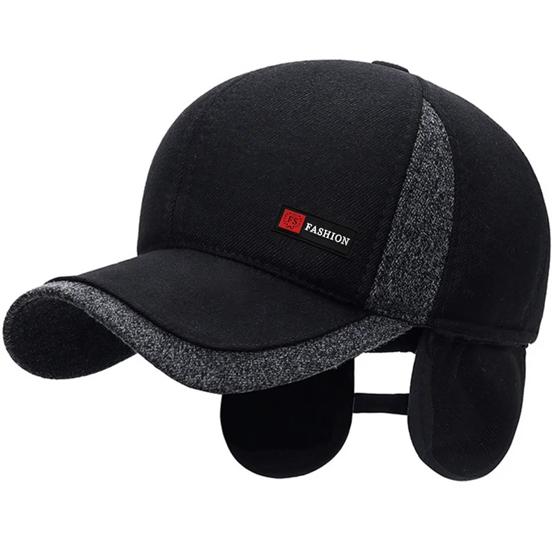 Hats New Winter Dad Men\'s Baseball Cap Thicken Cotton Warm Snapback Caps For Men Windproof Ear Protection With Earflap Hat