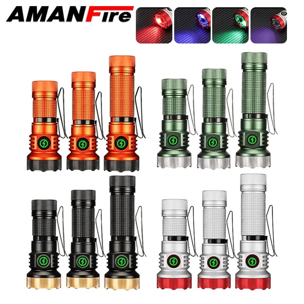 Amanfire F473 LED EDC Flashlight 7*XPG Light Mini Keychain Clip Torch 11 Modes Aluminum alloy Magnetic Colorful Lighting