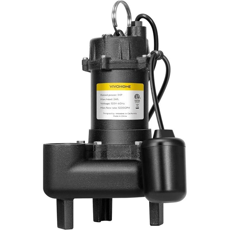 

VIVOHOME 1 HP Submersible Cast Iron Sewage/Effluent Pump, 5220 GPH Float Switch Sump Pump with 2'' NPT Discharge for Basement