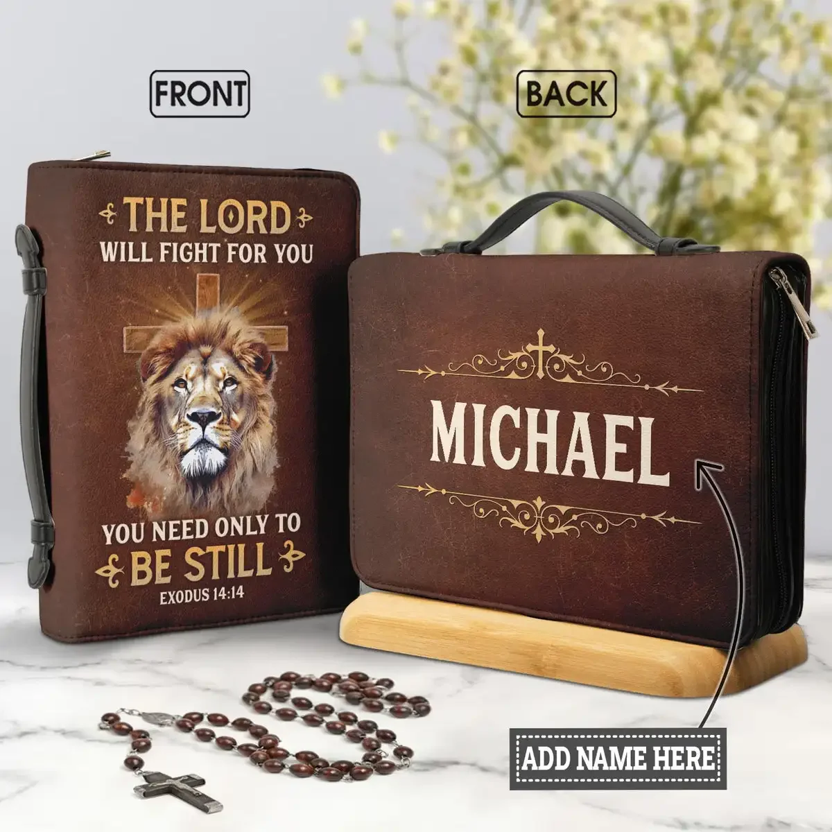 

The Lord Will Fight For You Print Leather Bible Bag Women Cross Lion Design Women's Handbag Book Storage Bag Dust Christian Bags