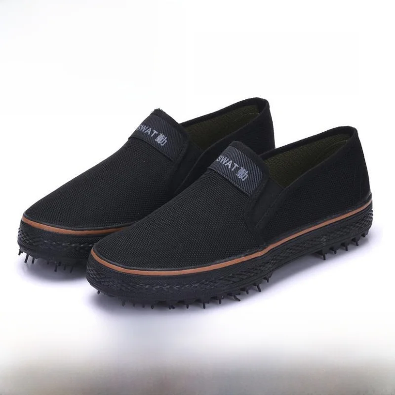

Casual Low-Top Round-Toe Women's Slip-On Work Boots Black Canvas Shoes Labor Protection Footwear for Construction Sites