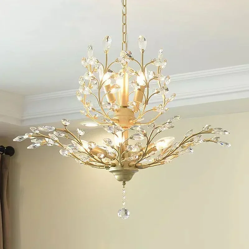 SANDYHA Modern Minimalist Crystal LED Chandelier Stylish Home Decor Lighting Fixture for Living Room Dining Room Bedroom Elegant