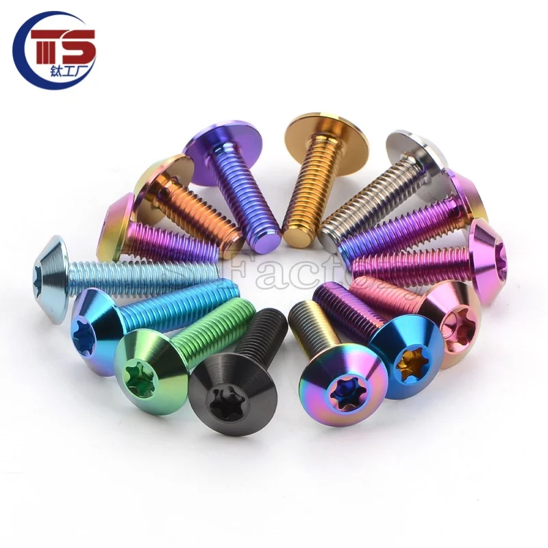 TS Titanium Factory 10pcs Titanium Alloy Screws Umbrella Torx Head M6X15/20/25mm Motorcycle Fairing Windshield Screws