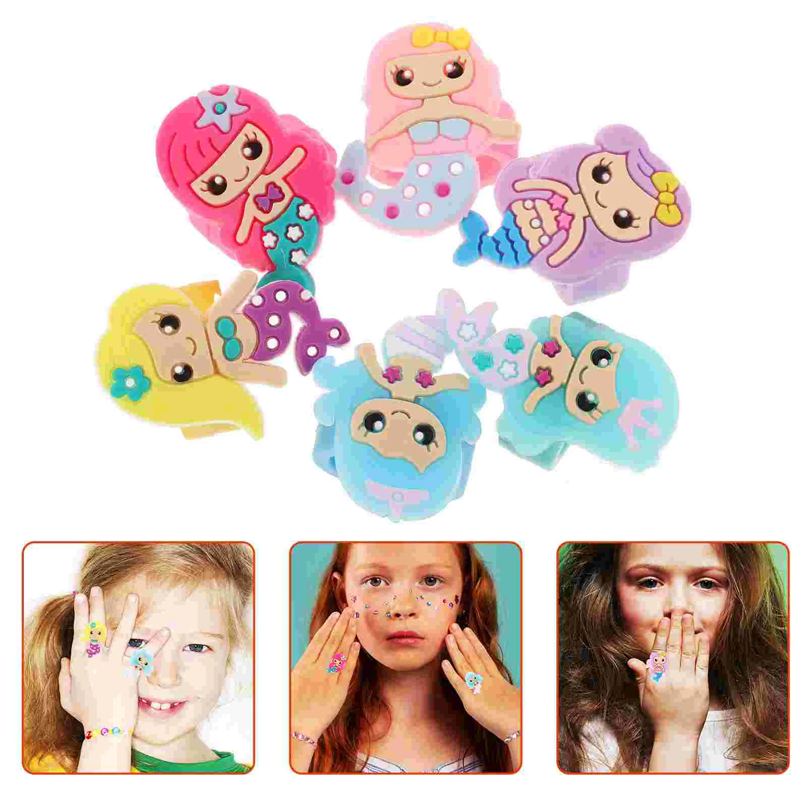 24 Pcs Mermaid Ring Rings for Kids Little Girl Jewelry Colorful Toddler Toys Girls