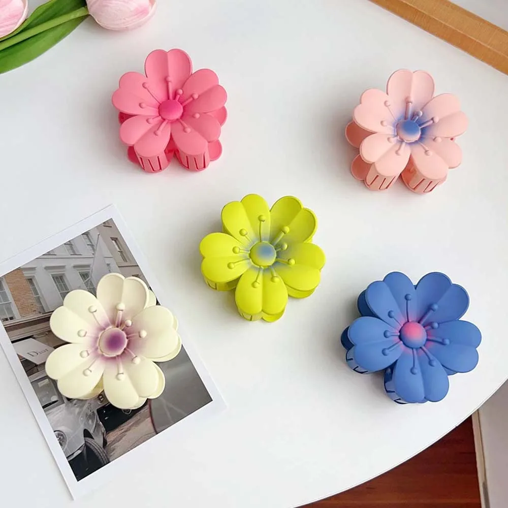 Fashion Hairpin Flower Hair Claw Grab Clip Shark Clip Frosted Flower Hair Clip Plastic Korean Style Flower Hairpin Female