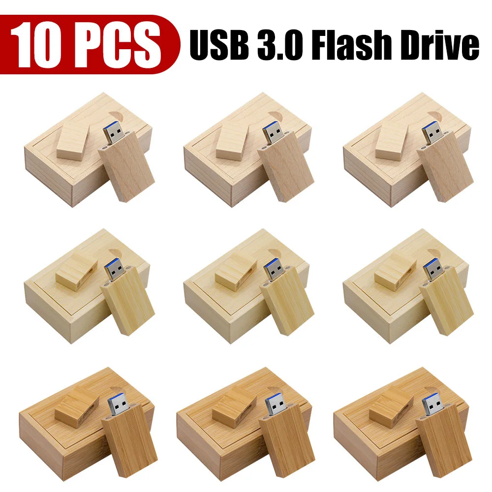 

10PCS/LOT Wooden USB 3.0 Flash Drive 128GB Free Custom Logo with Box Pen Drive 64GB wedding Gift Memory Stick 32GB U disk