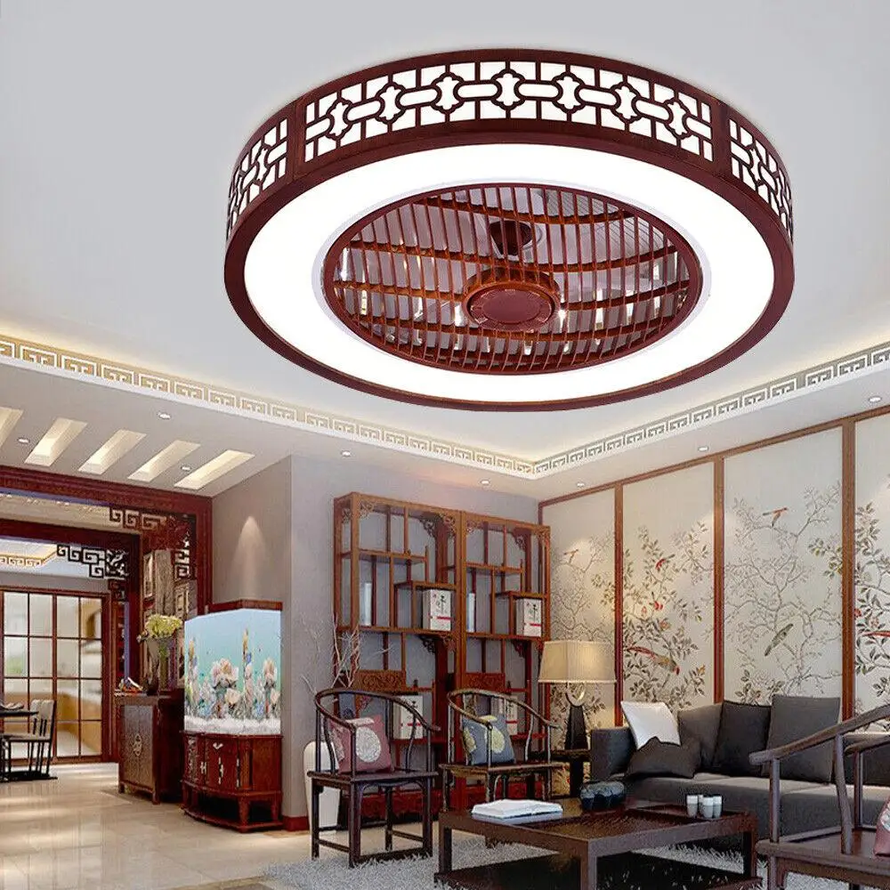 

57*57*20cm 22'' Modern Red Round Ceiling Fan With Remote Control 110v LED Light Flush Mount Chandelier Lamp