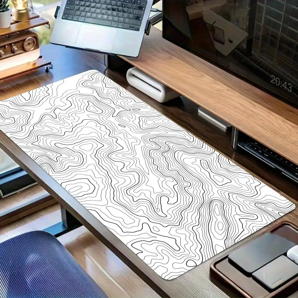 Tapis de souris carte topographique noir et blanc, grand clavier de bureau, Xll Gamer, pour ordinateur de bureau, en caoutchouc, antidérapant