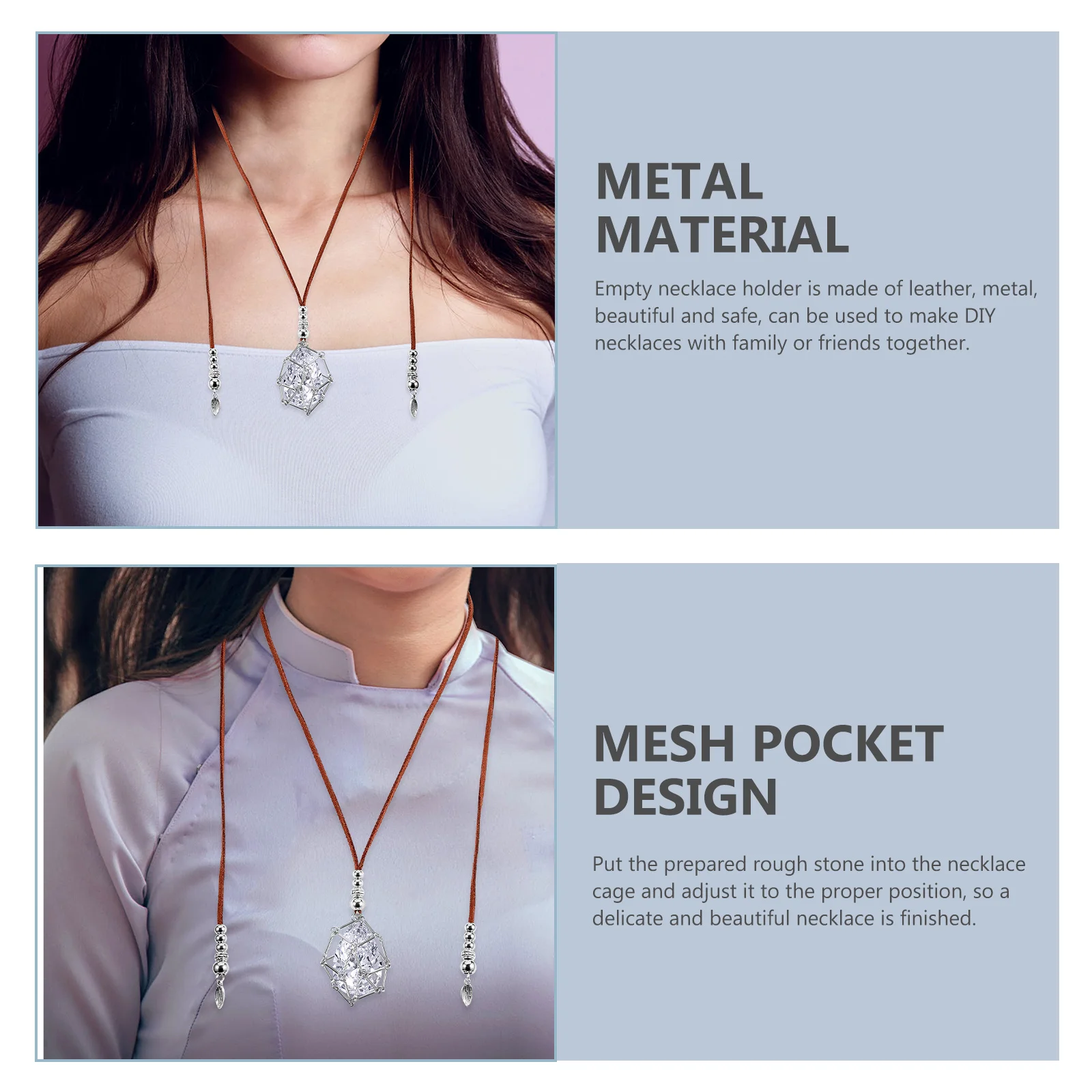 

1pcs Crystal Cage Necklace Holder Adjustable Cord Empty Stone Holder For Diy Pendant Hand-Woven Net Bag Vintage Hanging