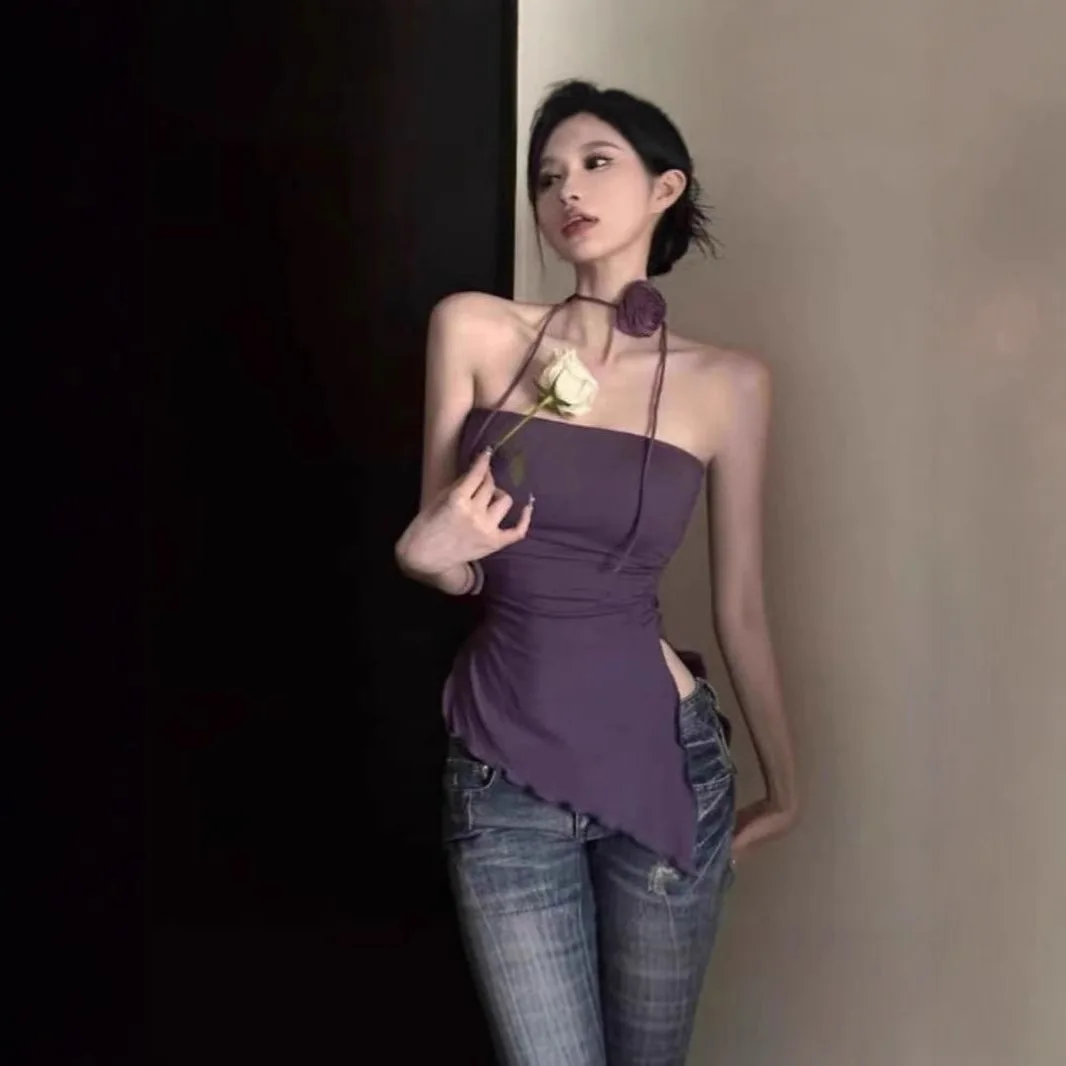 

Split Strapless Camisole Vest For Women, Slim Fit And Short Top With Inner Lining