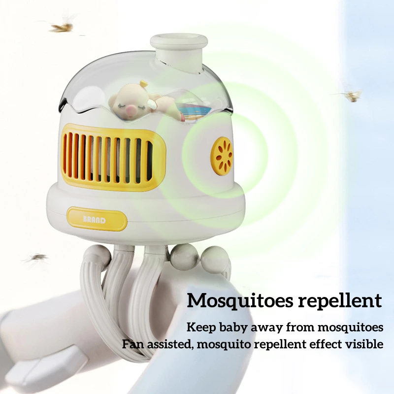 Usb recarregável portátil ao ar livre repelir o ventilador do carrinho de criança do mosquito 130 ° ventilador de refrigeração de ar sem fio giratório automático bladeless