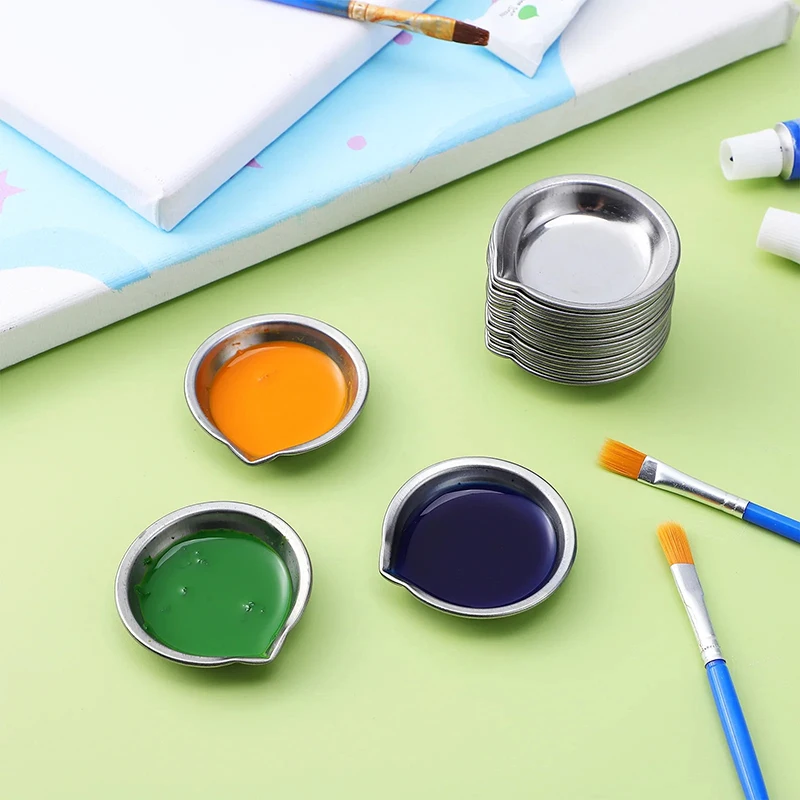 

10pcs Oil Paint Trays Paint Color Mixing Cups Color Mixer Stainless Steel Painting Color Bowls Children DIY Painting Tools
