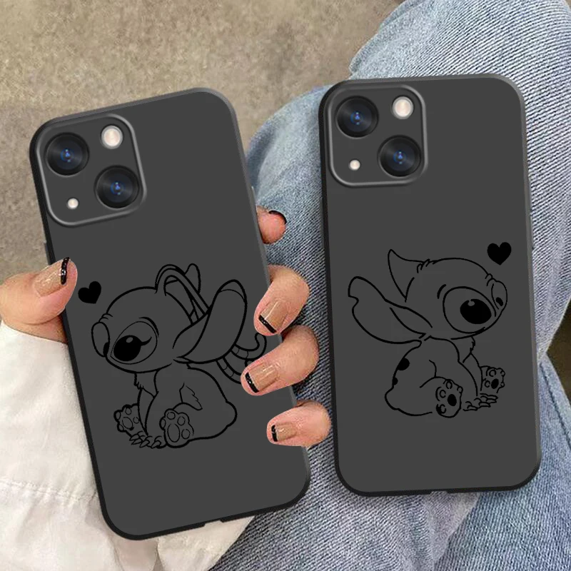 Disney Angel Stitch Couple Phone Case For Apple iPhone 14 13 12 11 SE XS XR X 7 8 6 mini Plus Pro MAX Soft Black Cover