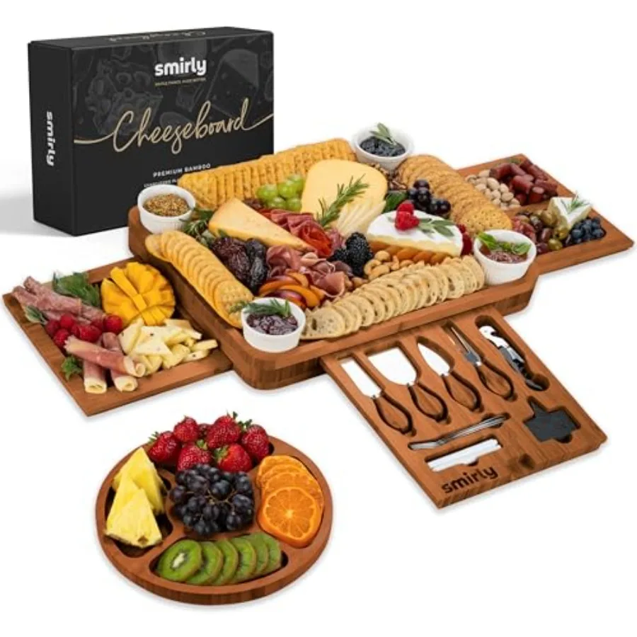

Charcuterie Boards Set - Large Bamboo Cheese Board Set - House Warming Gifts New Home Wedding Gift for Couple Bridal Shower Gif