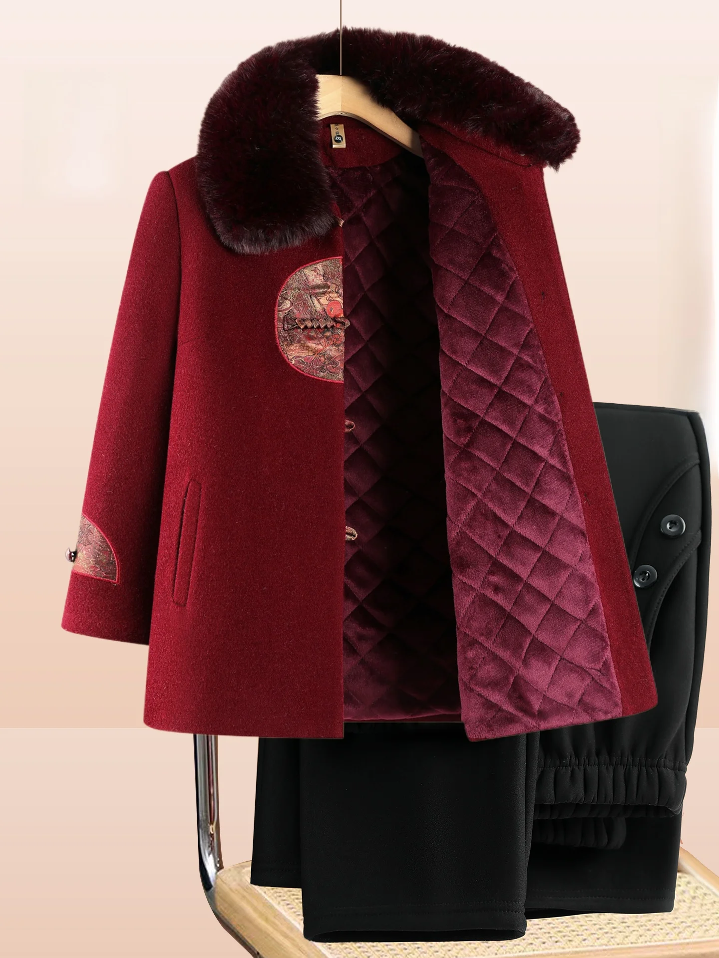 

Warm Fce Lined Woolen Coat for ly Women Faionable Loose Fit Long Pants Daily Wear Thiened Winter Outerwear