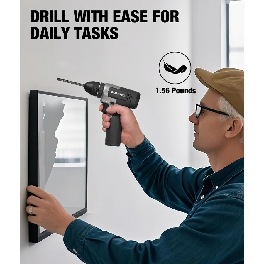 Juego de taladro inalámbrico de 8 V con batería de 2 Ah para uso doméstico y en taller con portabrocas sin llave de 3 y 8 pulgadas Kit de brocas de 15 piezas tipo C carga rápida