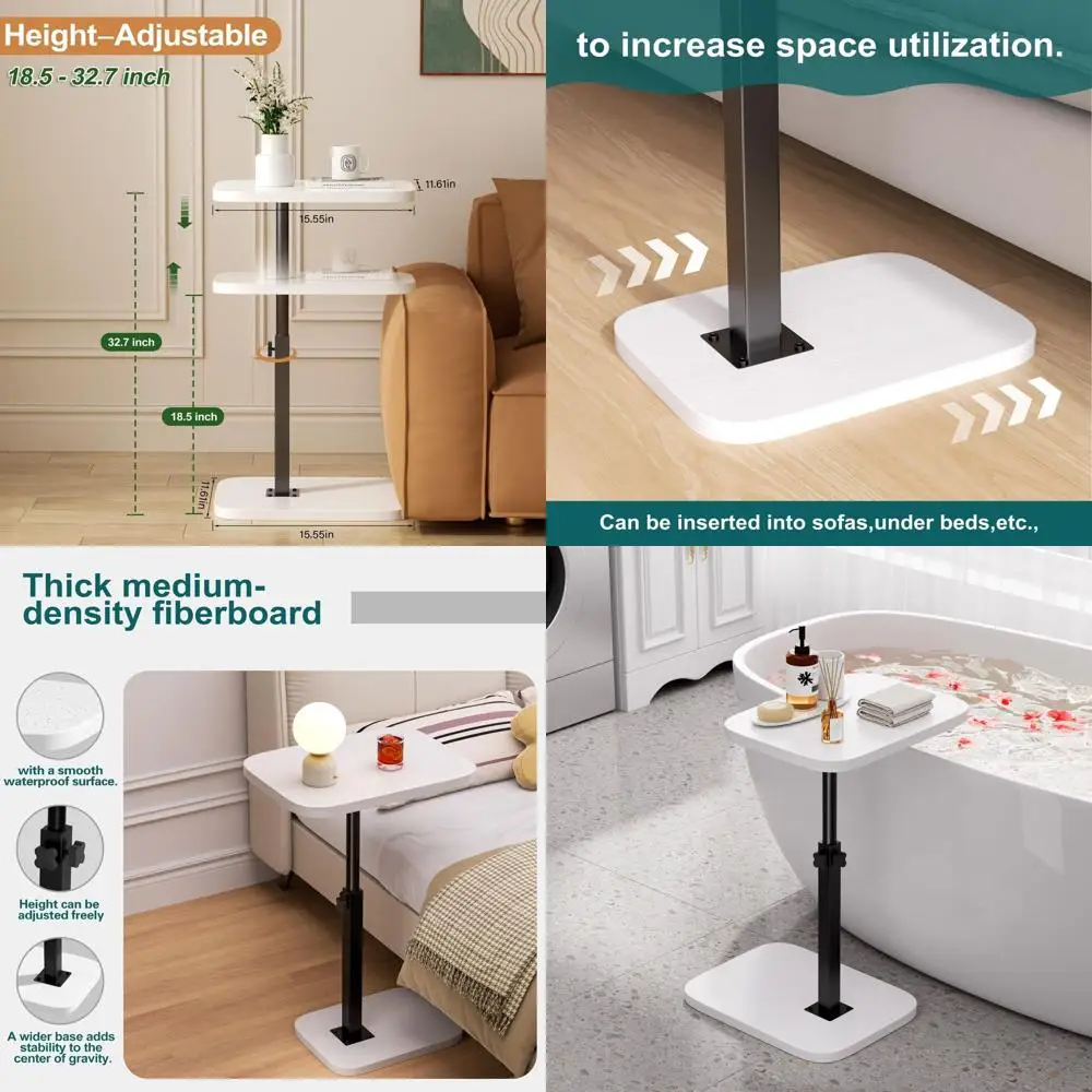 

Универсальный C-образный приставной столик, компактный, для подставок под телевизор, подходит для гостиной, спальни и офиса (белый)