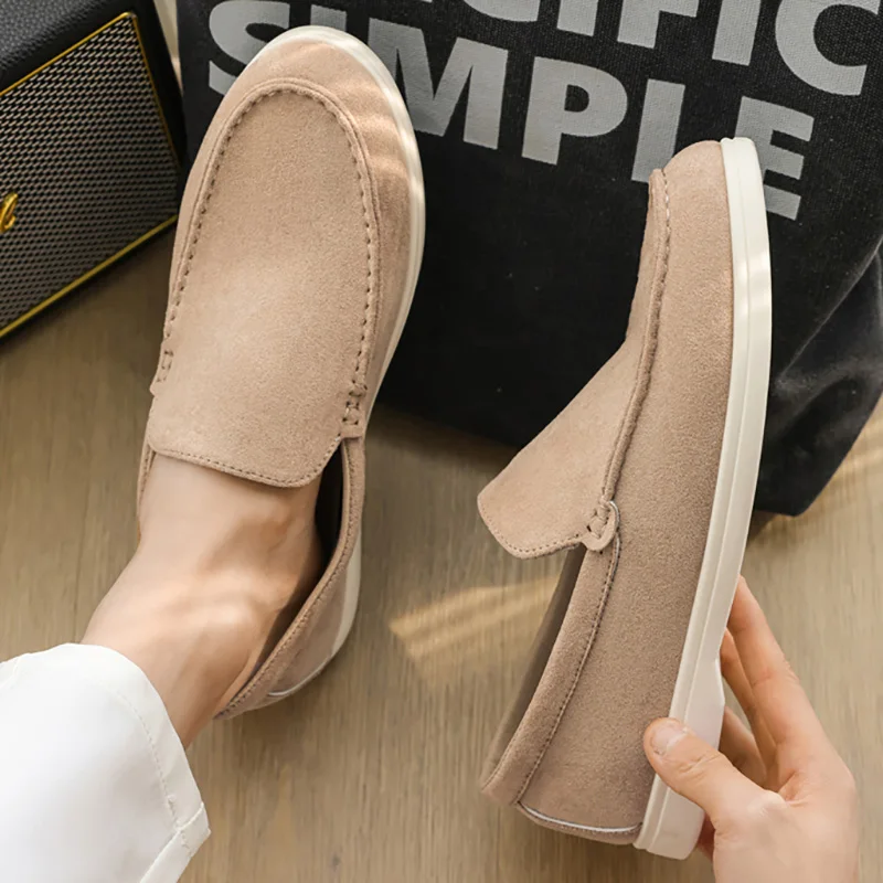 Men Flat Loafers 2025 Frosted Suede Flat Shoes Comfortable Non Slip Fashion Loafers Lightweight Trendy Outdoor Casual Shoes