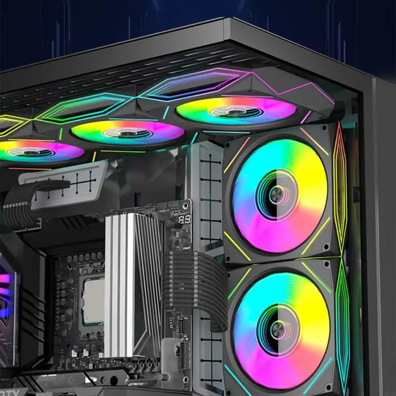 462E 12x12cm Mirror Surfaces ARGB Cooling Fan with Auroras Effects Hydraulic Bearing for High Computer Systems