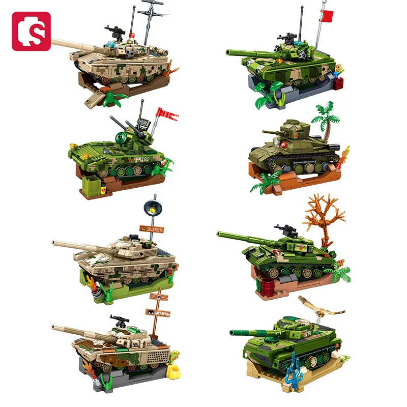 SEMBO Military Series Main Battled Tank Assemblage Building Blocks MOC Chariot Model Bricks Ornaments Car Toys DIY Birthday Gift