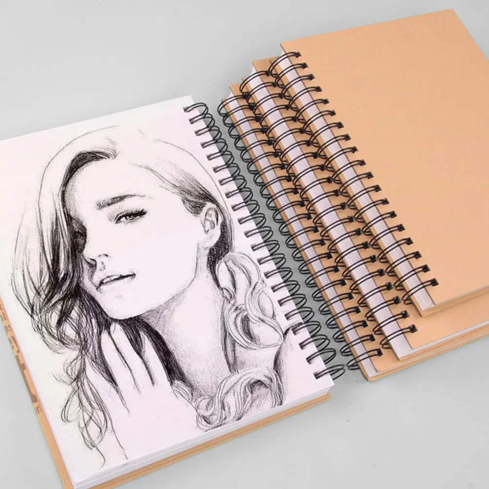 

1 pc Sketch Book 100 Sheets Thick Paper No Ink Bleed Durable Spiral Binding Flat Lay For Drawing Painting Diy Student Sketchpad