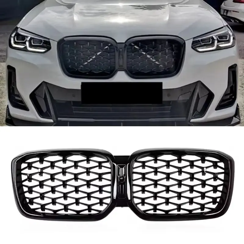 

Передний бампер, решетка для почек, гоночные грили для BMW X3 G01 X4 G02 LCI 2022 2023 2024, ABS, глянцевый черный