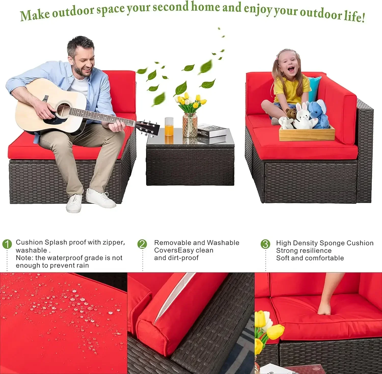 [وصول جديد، مخزون محدود! ] أثاث مكون من 5 قطع، مجموعة محادثة صغيرة للفناء مصنوعة من الخيزران البني لجميع الأحوال الجوية