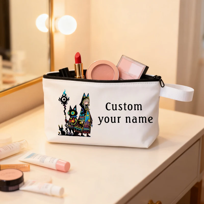 

Custom Name Canvas Bag Gothic Girl Pattern Zipper Travel Cosmetic Bag Pencil Cases Cosmetic Pouch Gift Stationery Organizer