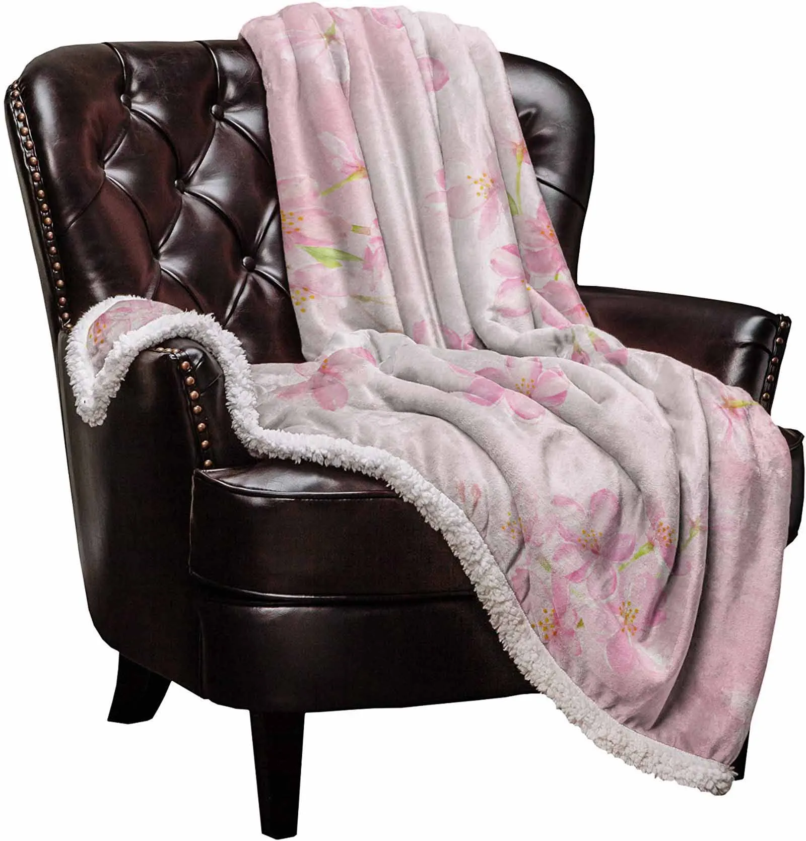 Watercolor Cherry Blossom Flower Cashmere Blanket Warm Winter Soft Throw Blankets for Beds Sofa Wool Blanket Bedspread