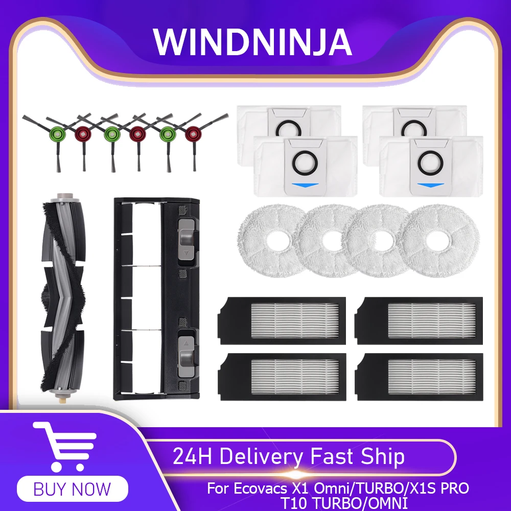 Para Ecovacs Deebot T10 TURBO/OMNI/X1 TURBO/OMNI/ X1S PRO piezas de limpiador al vacío filtro fregona bolsa de polvo cubierta de cepillo lateral principal