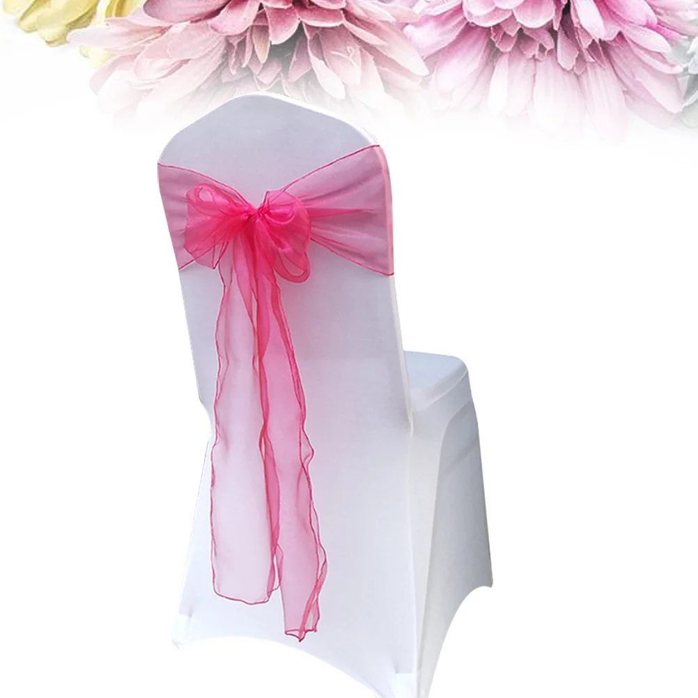 

10Pcs Chair Ribbon Bowknot Designed Polyester Organza No-Tie Sash Wedding Party Banquet Chair Cover Back Decoration Orange