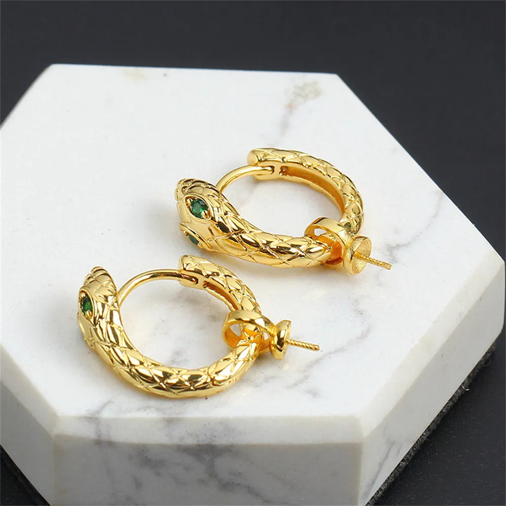 Ear Buckle Domestic 14K Gold Wrapped Ear Studs Retro Snake Head Pearl Earrings Empty Support DIY Accessories Personalized