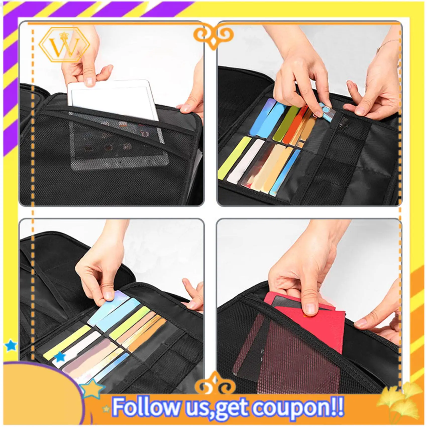 A01K-2 Pcs Fireproof Document Storage Lock Bag,Carry Wallet Multi-Layer Portable Document Storage, White & Black