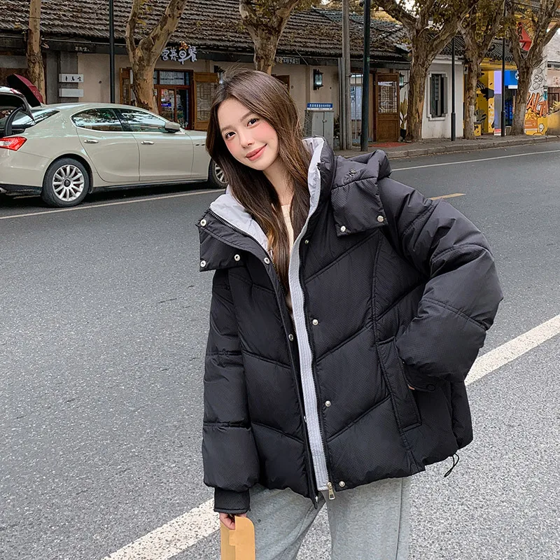 

Winter Cotton Coat Thicken Warm Windproof Hooded Covered Button Zipper Overcoat Office Lady Outerwear Women Parkas Jackets