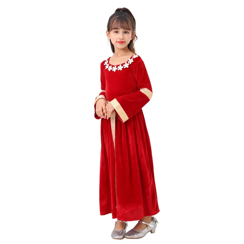 Child Medieval Princess Rose Red Velvet Fancy-dress For Histrocal Themed Party  Renaissance Festival Halloween Costume