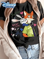 Disney Official Women's Nick and Judy Hopps Zootopia Graphic T-Shirt - Soft Round Neck Short Sleeve Casual Tee with Official